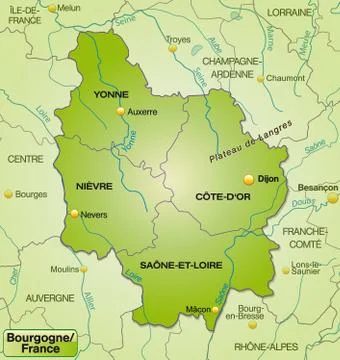Map of burgundy with borders in green Stock Illustration