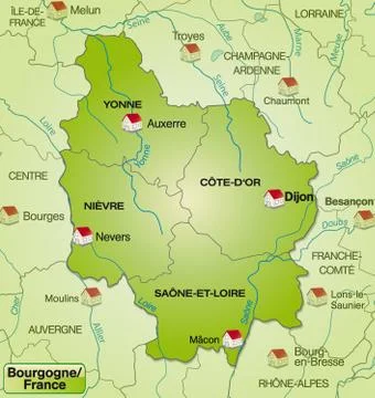 Map of burgundy with borders in green Stock Illustration