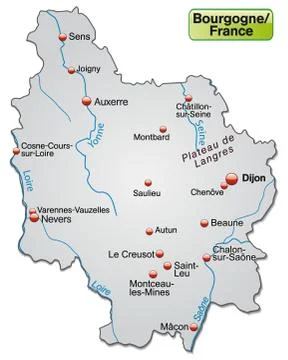 Map of burgundy as an overview map in gray イラスト素材