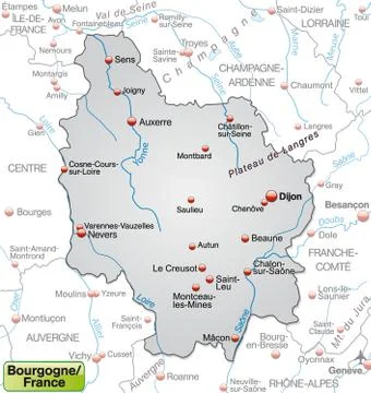 Map of burgundy as an overview map in gray Illustrazione stock
