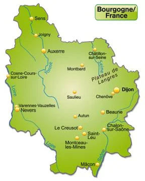 Map of burgundy as an overview map in green Stock Illustration