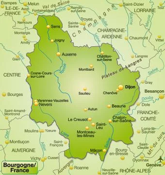 Map of burgundy as an overview map in green Stock Illustration