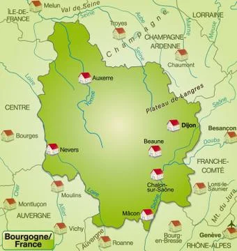 Map of burgundy as an overview map in green Stock Illustration