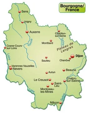 Map of burgundy as an overview map in pastel green イラスト素材