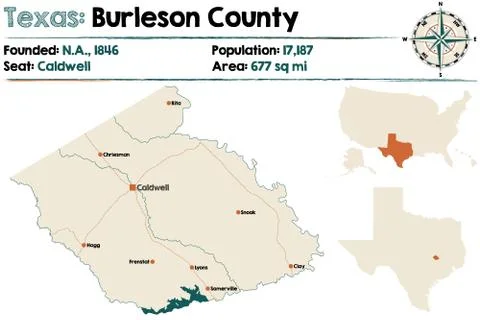 Map of Burleson county in Texas Stock Illustration
