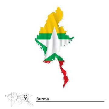 Map of Burma with flag Stock Illustration