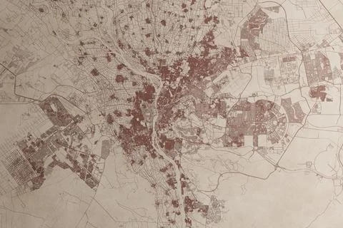Map of Cairo (Egypt) on an old vintage sheet of paper. Retro style grunge bei Stock Photos