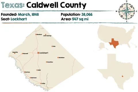 Map of Caldwell county in Texas Stock Illustration