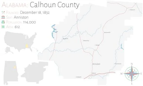 Map of Calhoun County in Alabama Stock Illustration