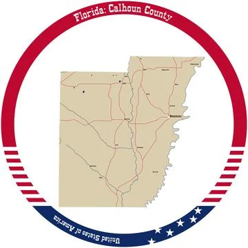 Map of Calhoun County in Florida, USA arranged in a circle. Stock Illustration