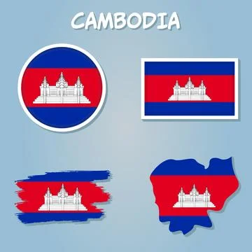 Map of Cambodia with the image of the national flag. Stock Illustration