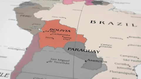 Map The camera rotating around Bolivia on the world map takes the focus. Stock Footage 299936586