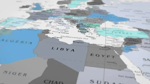 Map The camera rotating around Libya on the world map takes the focus. Stock Footage 297753939