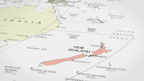 Map The camera rotating around New Zealand on the world map takes the focus. Stock Footage 299941725