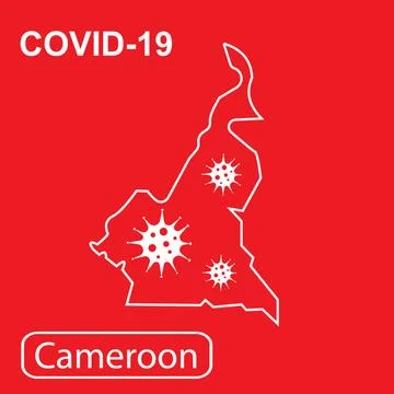 Map of Cameroon labeled COVID-19. Vector illustration of a virus, coronavirus Stock Illustration