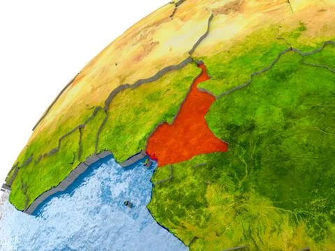 Map of Cameroon in red on globe Stock Photos