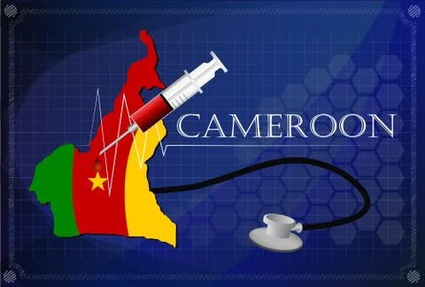 Map of Cameroon with Stethoscope and syringe. Stock Illustration