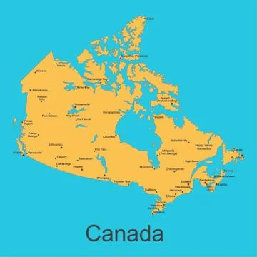 Map of Canada with cities on a blue background, vector illustration Stock Illustration