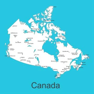 Map of Canada with cities on a blue background, vector illustration Stock Illustration