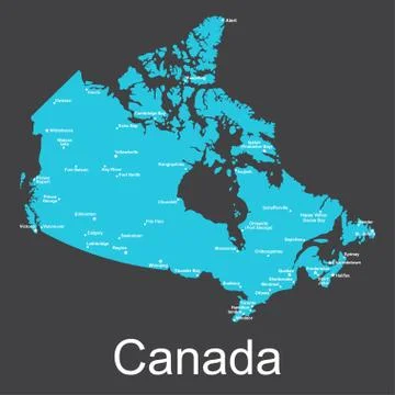 Map of Canada with cities on a dark background, vector illustration Stock Illustration