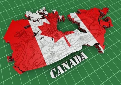 Map of Canada with flag colors Map of Canada with flag colors. 3d render i... Stock Photos