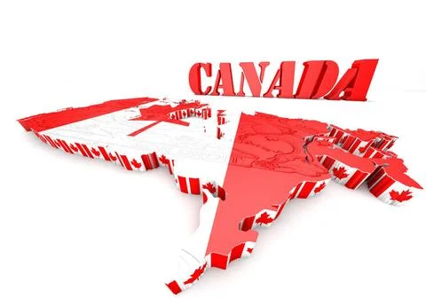 Map of Canada with flag colors Map of Canada with flag colors. 3d render i... Stock Photos