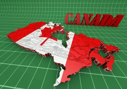 Map of Canada with flag colors Map of Canada with flag colors. 3d render i... Stock Photos