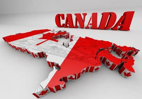 Map of Canada with flag colors Map of Canada with flag colors. 3d render i... Stock Photos