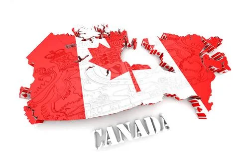 Map of Canada with flag colors Map of Canada with flag colors. 3d render i... Stock Photos