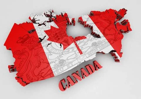Map of Canada with flag colors Map of Canada with flag colors. 3d render i... Stock Photos