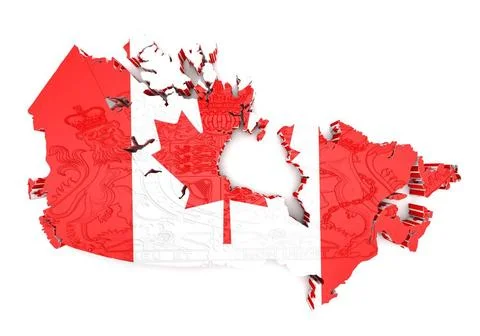 Map of Canada with flag colors Map of Canada with flag colors. 3d render i... Stock Photos