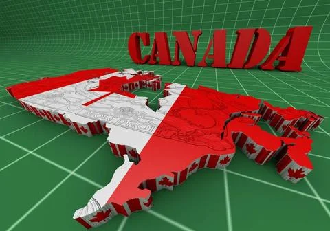 Map of Canada with flag colors Map of Canada with flag colors. 3d render i... Stock Photos