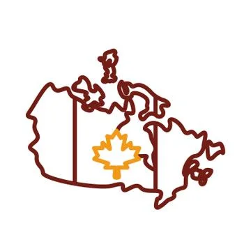 Map with canada flag line style Stock Illustration