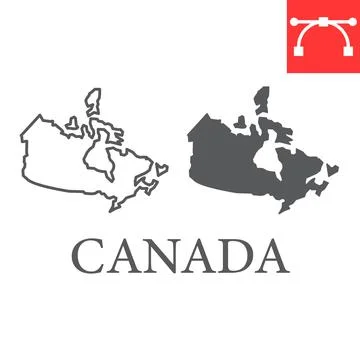Map of Canada line and glyph icon, country and geography, canada map sign vector Stock Illustration