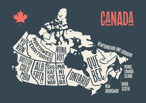 Map Canada. Poster map of provinces and territories of Canada Stock Illustration