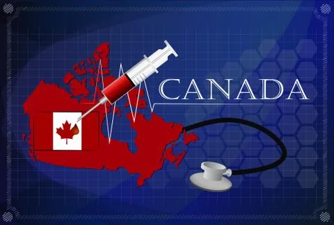 Map of Canada with Stethoscope and syringe. Stock Illustration
