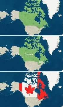 The map of Canada with text, textless, and with flag Stock Illustration