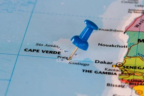 Map of Cape Verde with a blue pushpin stuck Foto stock