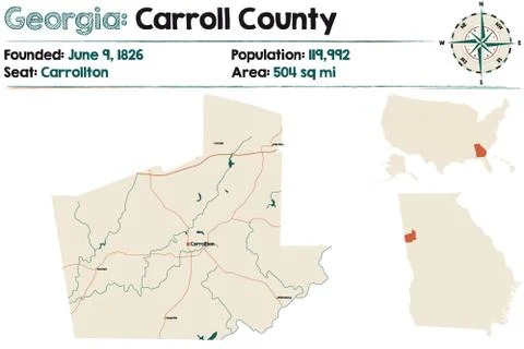 Map of Carroll County in Georgia Stock Illustration