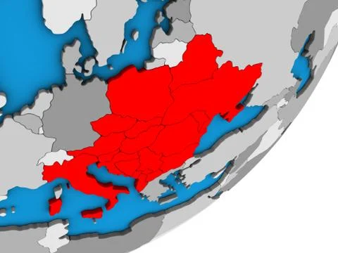 Map of CEI countries on 3D globe Illustrazione stock