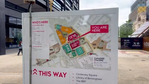 Map of Centenary Square in the city center of Birmingham - BIRMINGHAM, UNITED Stock Footage 289258647