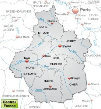 Map of center with borders in gray Stock Illustration