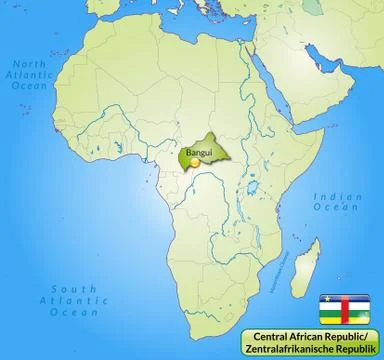 Map of central african republic with main cities in green Stock Illustration