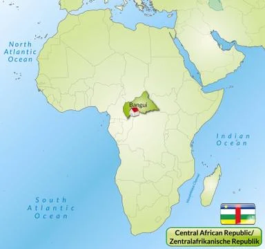 Map of central african republic with main cities in green Stock Illustration