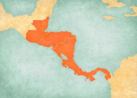 Map of Central America - All Countries Stock Illustration