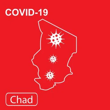 Map of Chad labeled COVID-19. White outline map on a red background. Stock Illustration