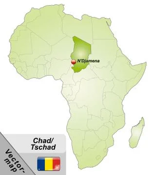 Map of chad with main cities in green Stock Illustration