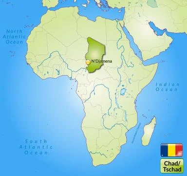 Map of chad with main cities in green Stock Illustration