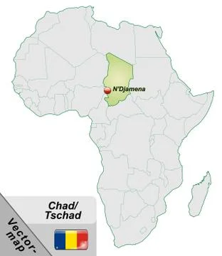 Map of chad with main cities in pastel green Stock Illustration