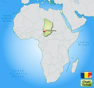 Map of chad with main cities in pastel green Stock Illustration